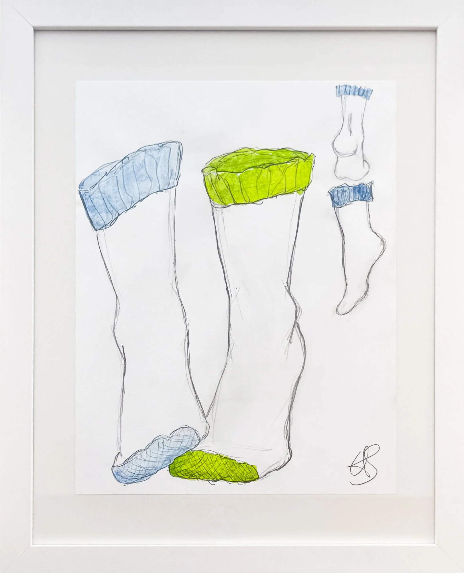 Odd Sock VII - Watercolor on Paper, Framed