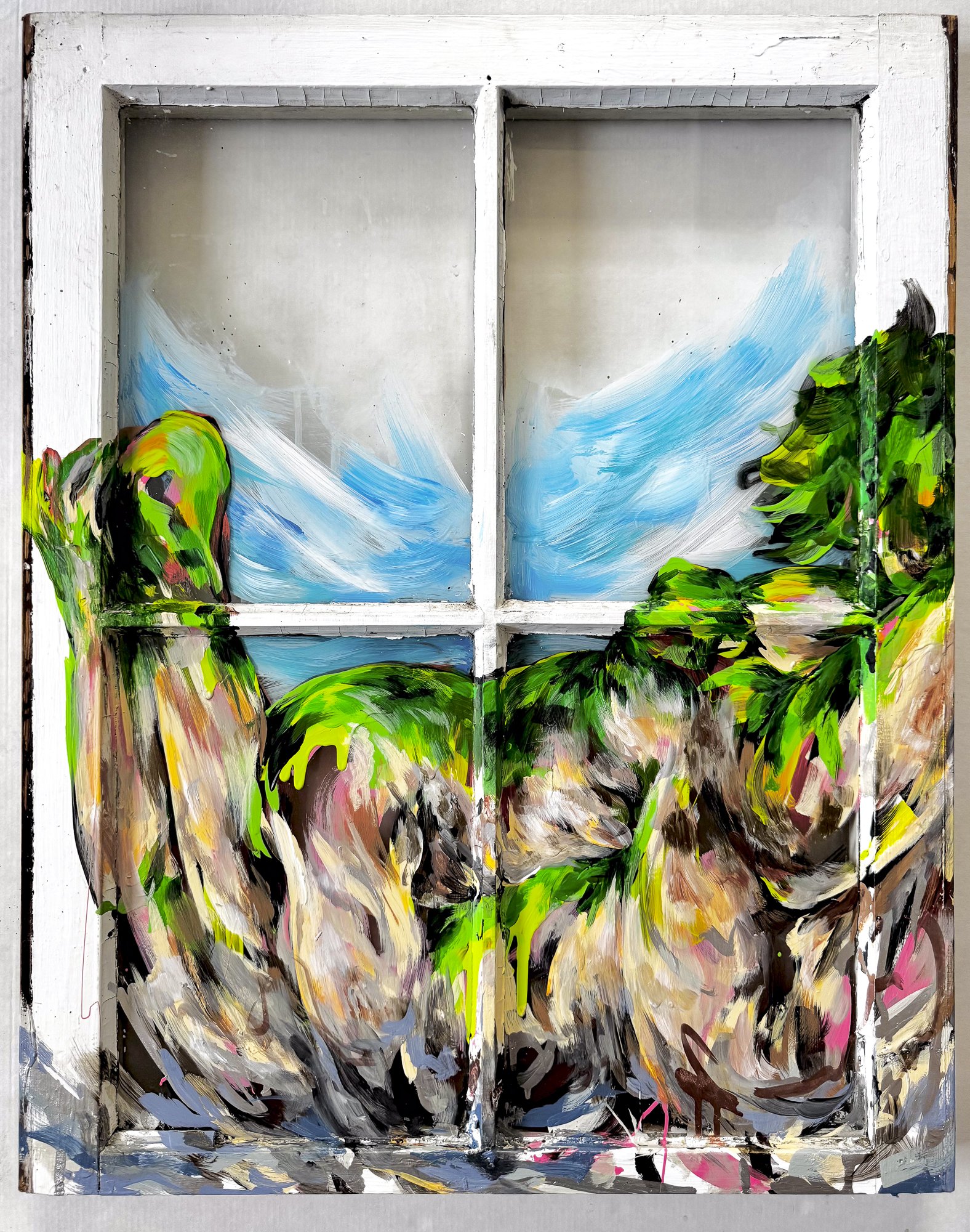 Vista 3 - Acrylic and resin on window pane 20" x 25"