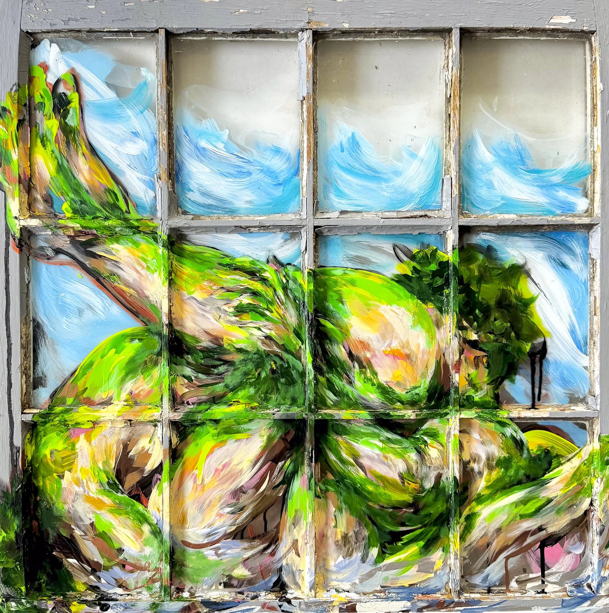 Vista 6 - Acrylic and resin on window pane 28" x 28"