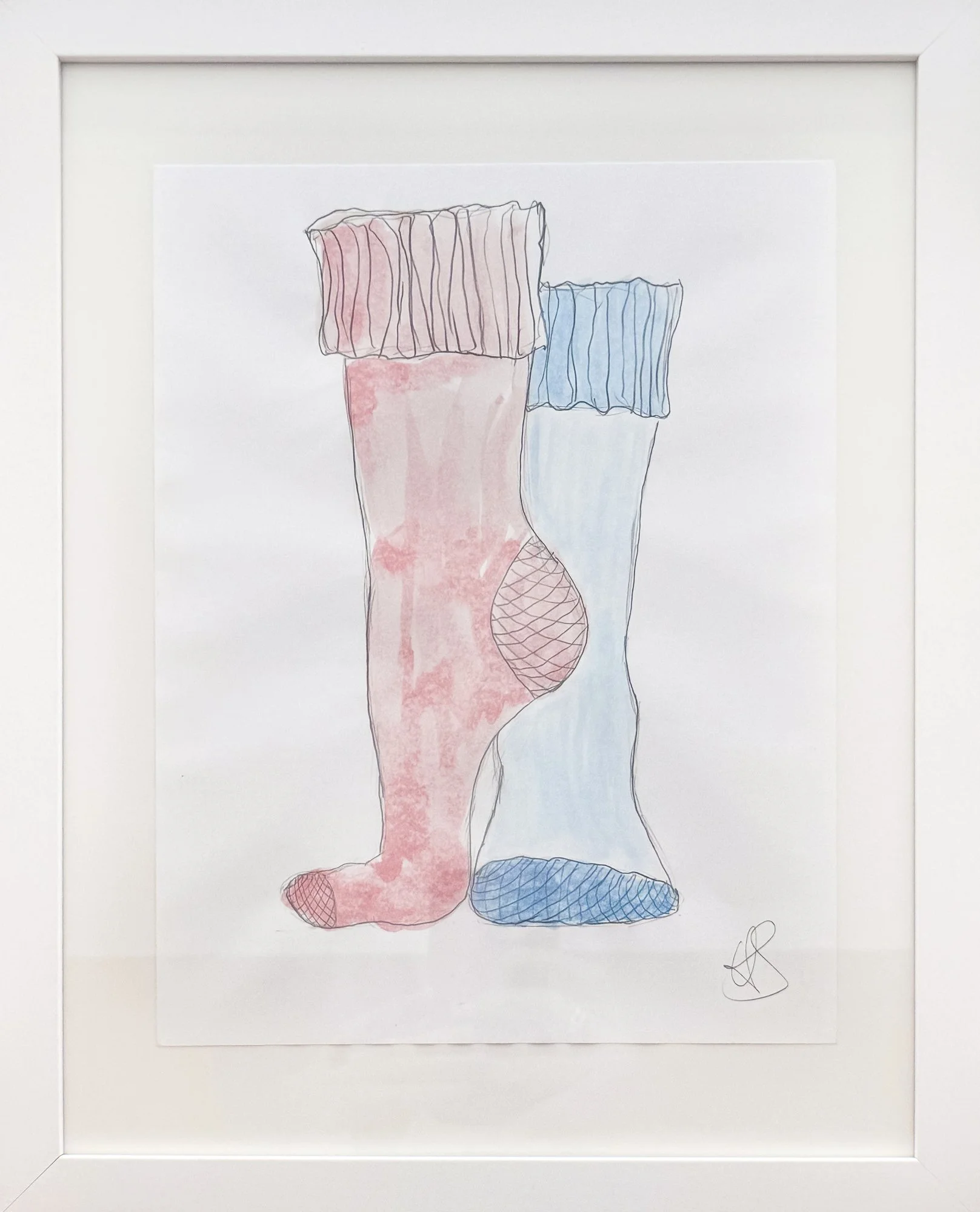 Odd Sock VI - Watercolor on Paper, Framed