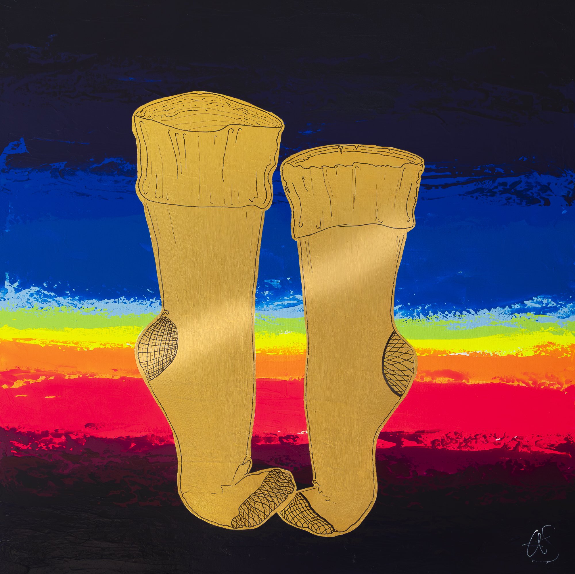 Odd Sock XXI - Acrylic and Metallic Paint on Canvas 36