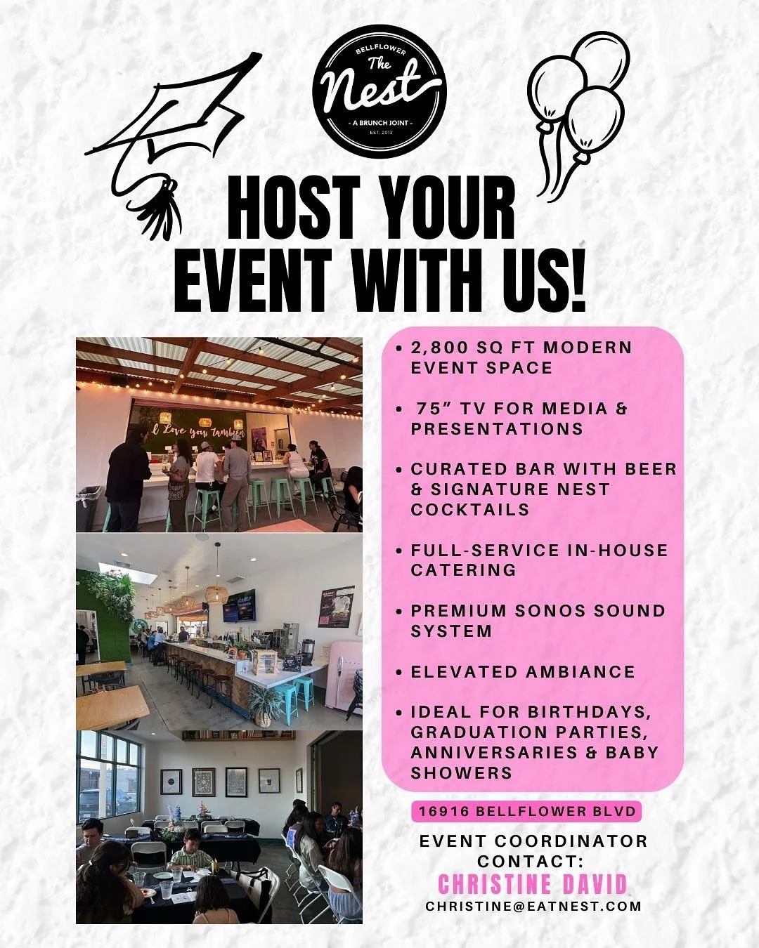 Celebration season is almost here! We want to host your special day! 🎉🎓Our restaurant becomes the ultimate event space after hours and we&rsquo;re excited to bring your event to life. With weekends filling up fast, don&rsquo;t wait to get details f