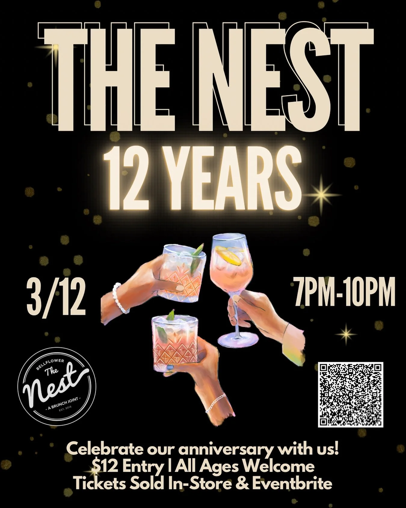 It&rsquo;s a partyyy! 🎉 We&rsquo;re celebrating 12 years of The Nest! 🥂 Join us next Thursday, March 12 from 7&ndash;10 PM for a special Anniversary Celebration! This night is our way of thanking the community that has supported us from the beginni