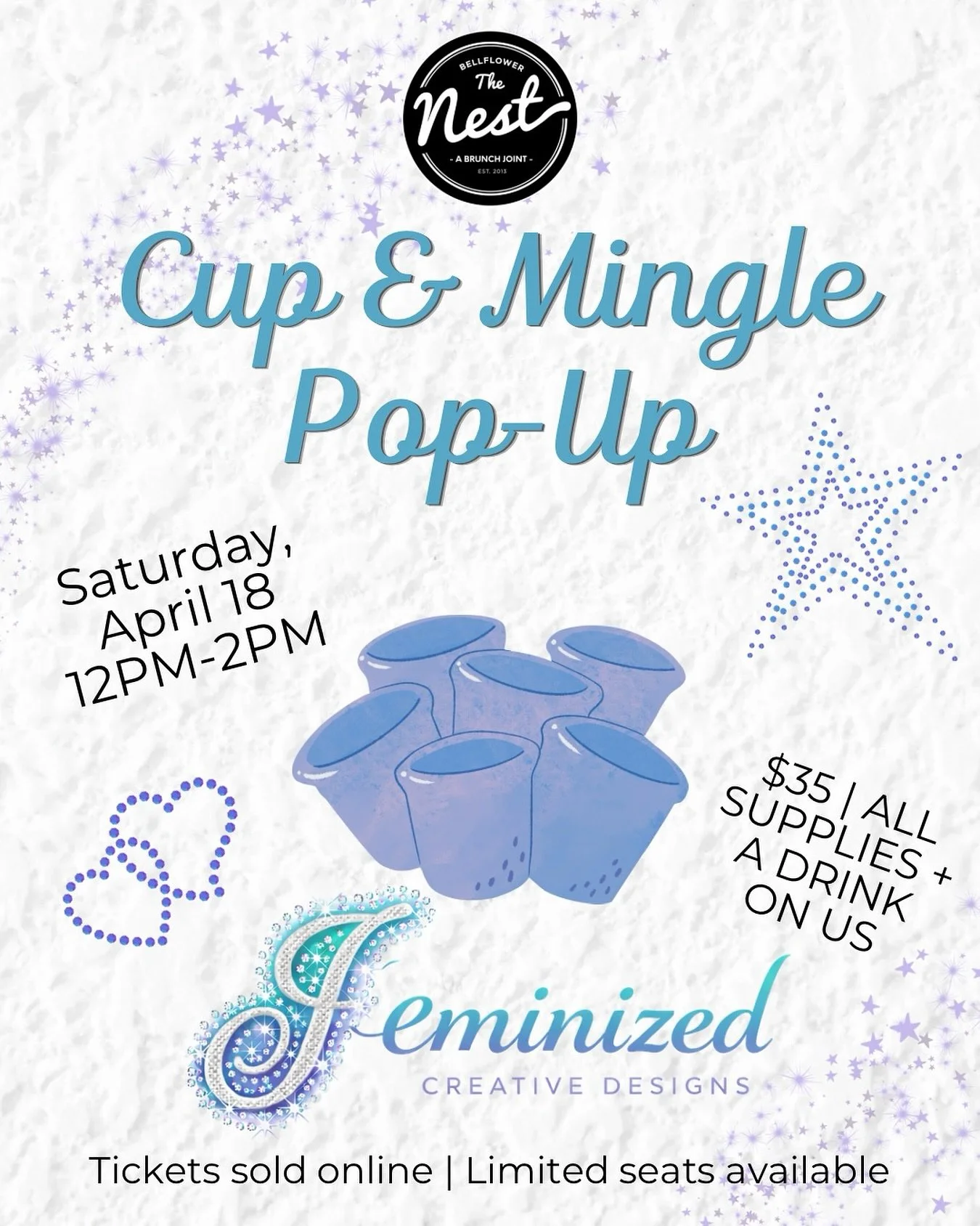 ✨ Sip, swirl &amp; create ✨Join us for a laid-back pop-up where you can unwind, connect, and design your own Glitter Globe Cup with Jeminized Creative Design. No experience needed&mdash;just come ready to have fun! Tickets can be purchased with the l