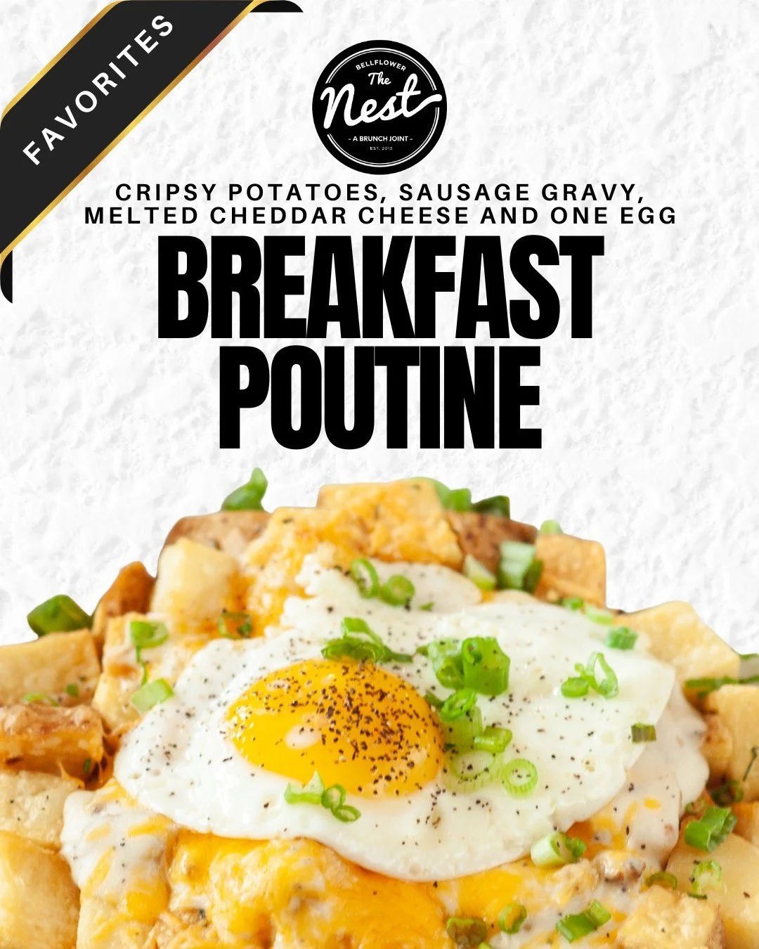 Fries for breakfast? We said yes.

Breakfast Poutine loaded with gravy, cheese, eggs, and everything you need after a long night or before a long day.

#thenest #breakfast #lakewood #smallbusiness #longbeach