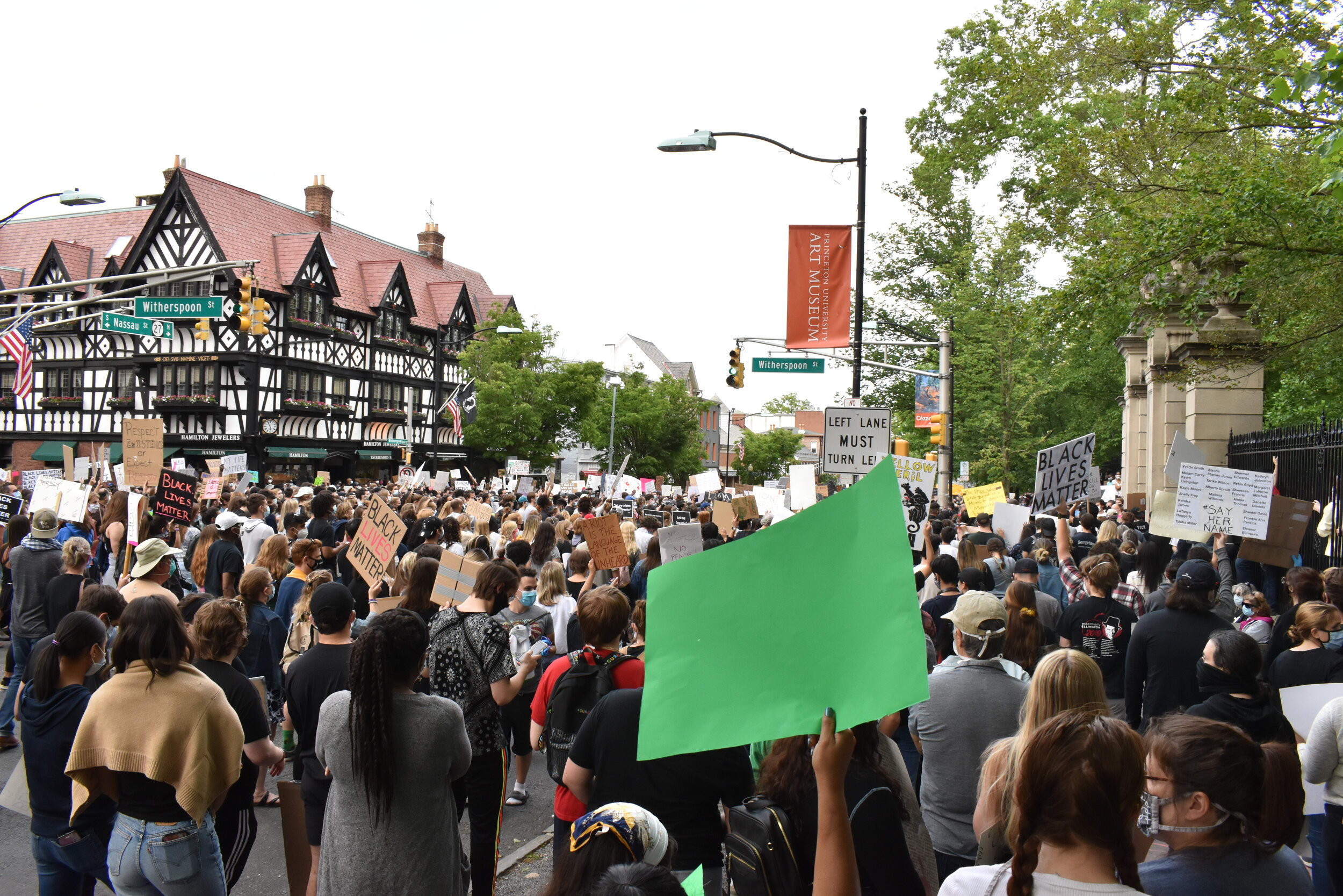  A large crowd of protestors walked down Nassau Street in Princeton, New Jersey during a protest on Tuesday, June 2, 2020.  Photo by: Madison Mento  