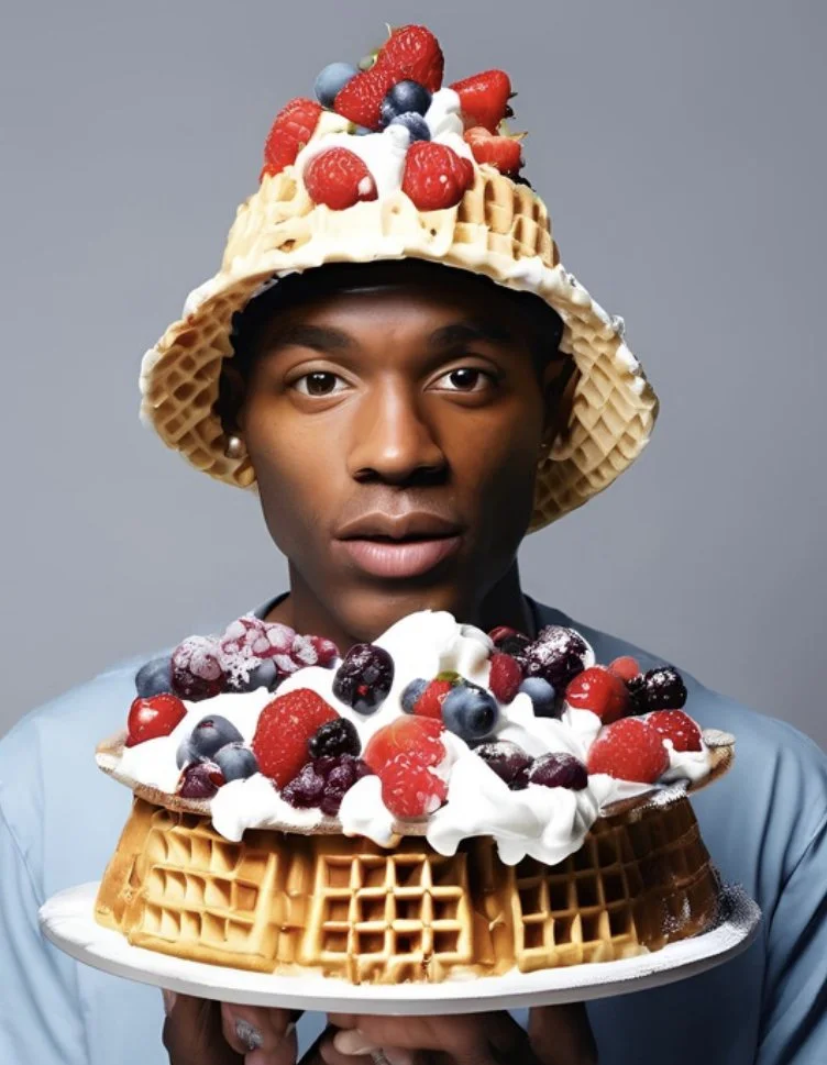 Deluxe Waffle Bucket Hat with Whipped Cream and Berries