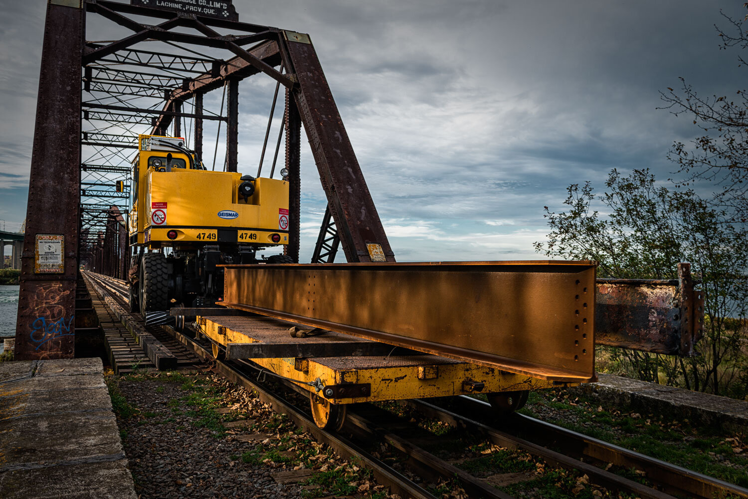 Work Train on Railway Bridge, Sault Ste Marie, Ontario, Canada