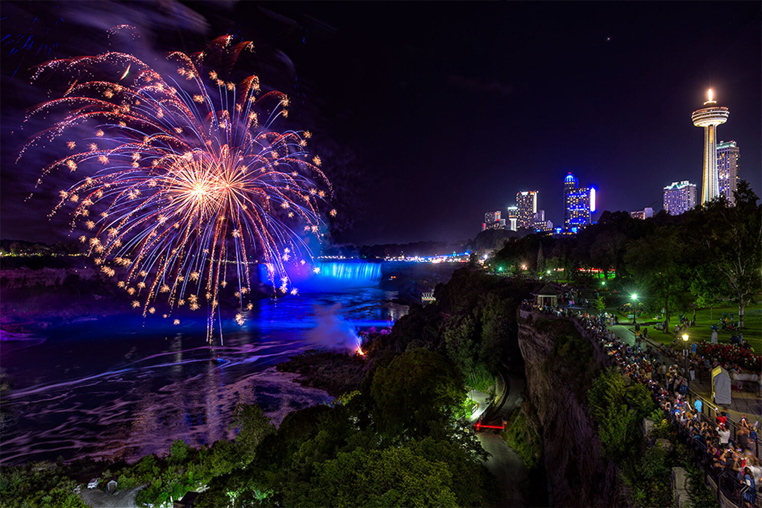 Fireworks at Horseshoe Falls, Niagara Falls, Canada