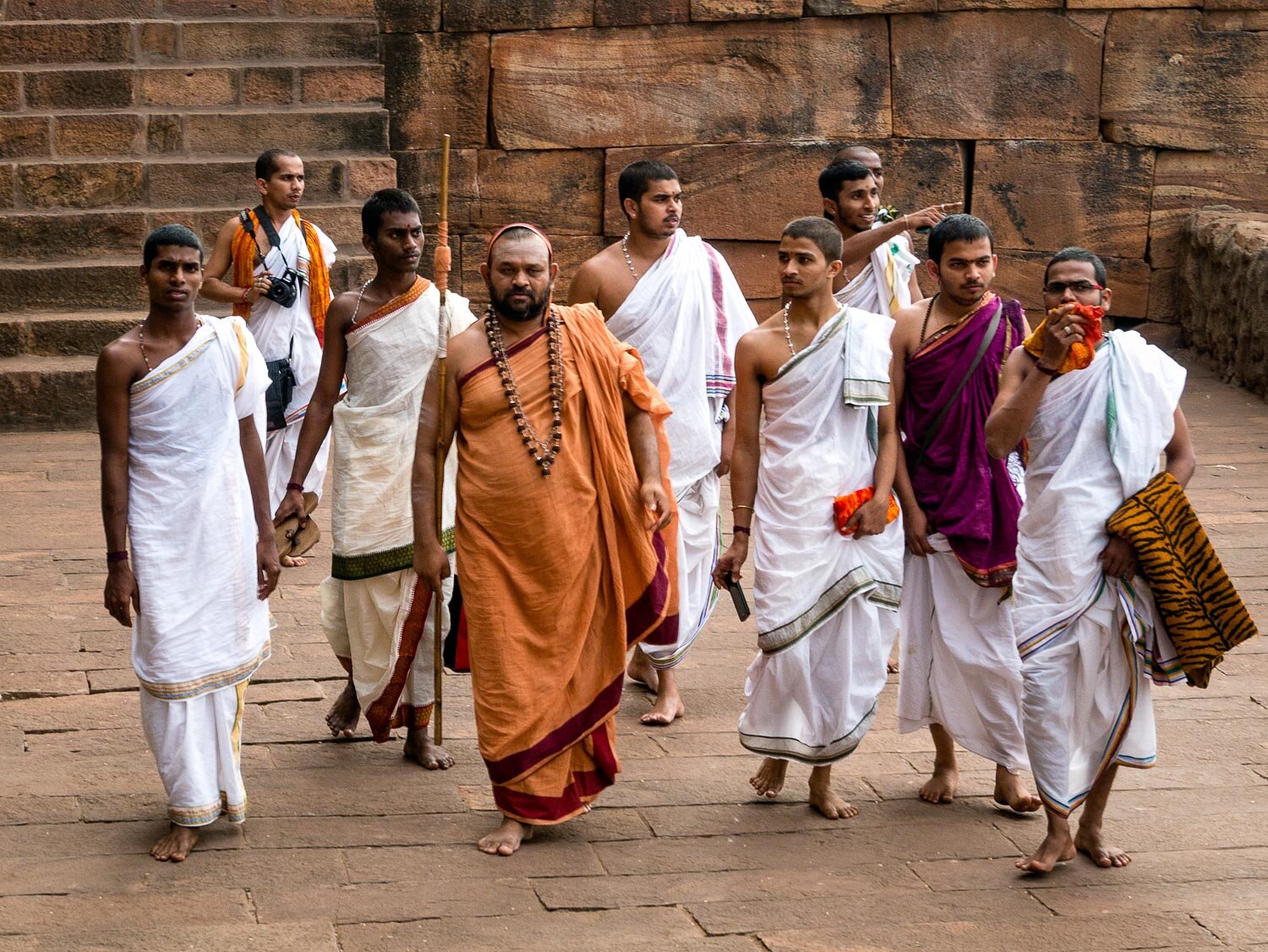 Hindu pilgrims with Holy Man at Badami Cave Temples, India