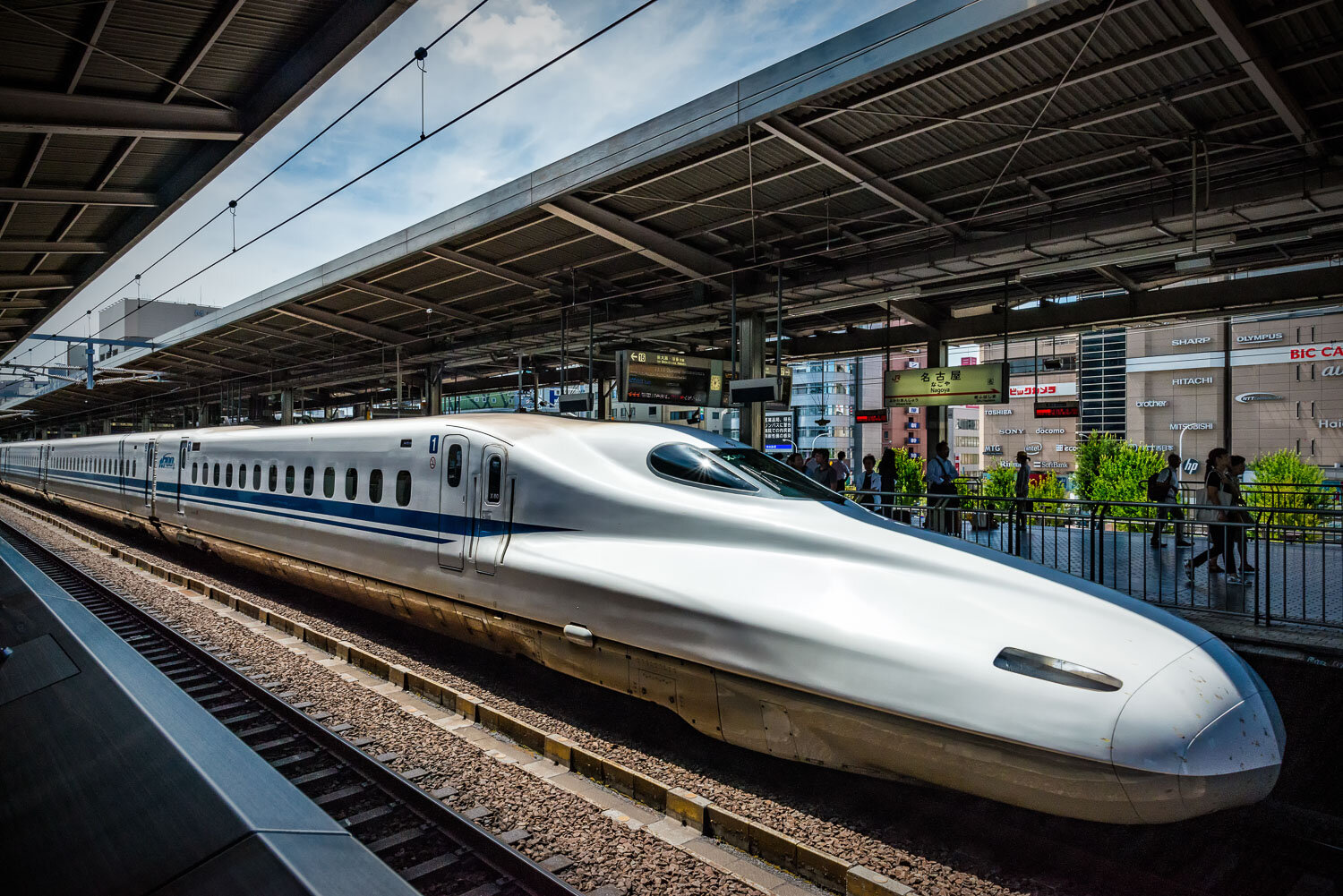 Shinkansen train arriving at Nagoya Station, Japan