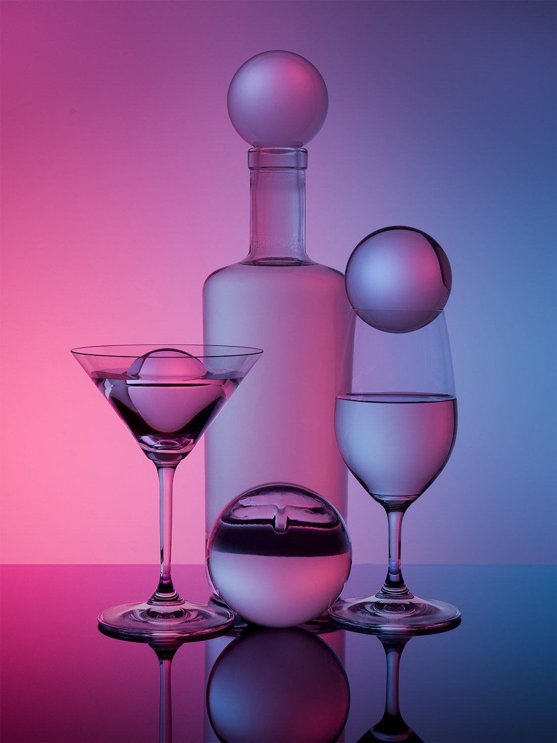 Bottle + Martini & Port Glasses