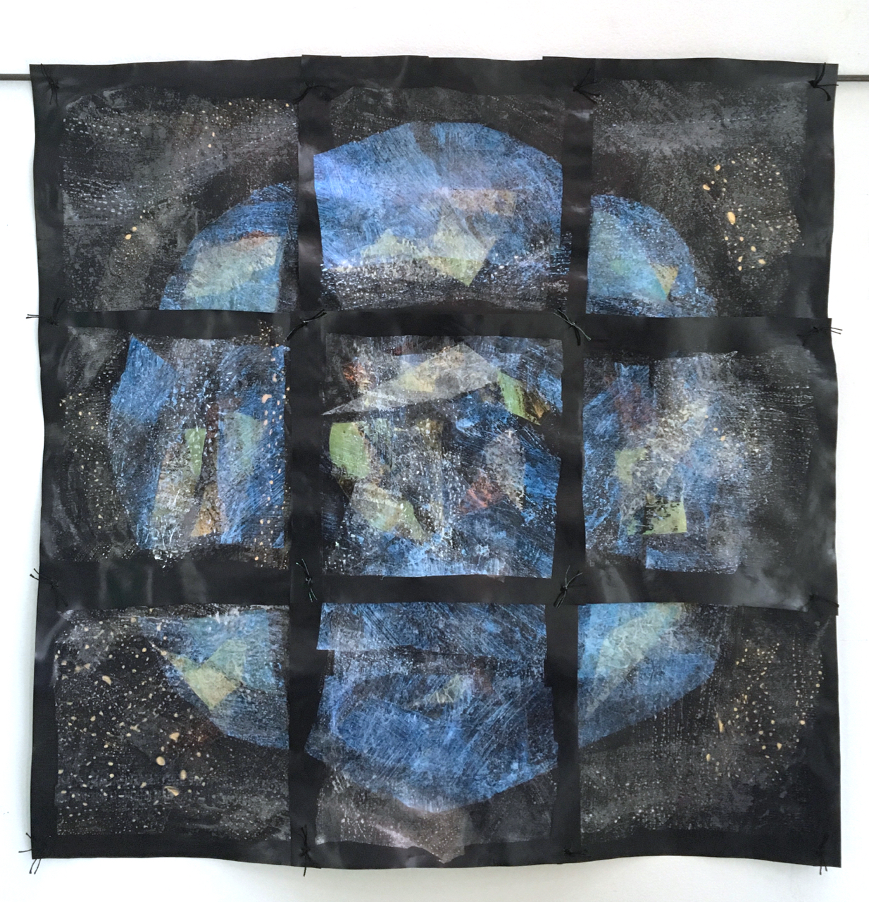 Vigilance (2017) painted, fused, and sewn reused plastics, 22" x 22"