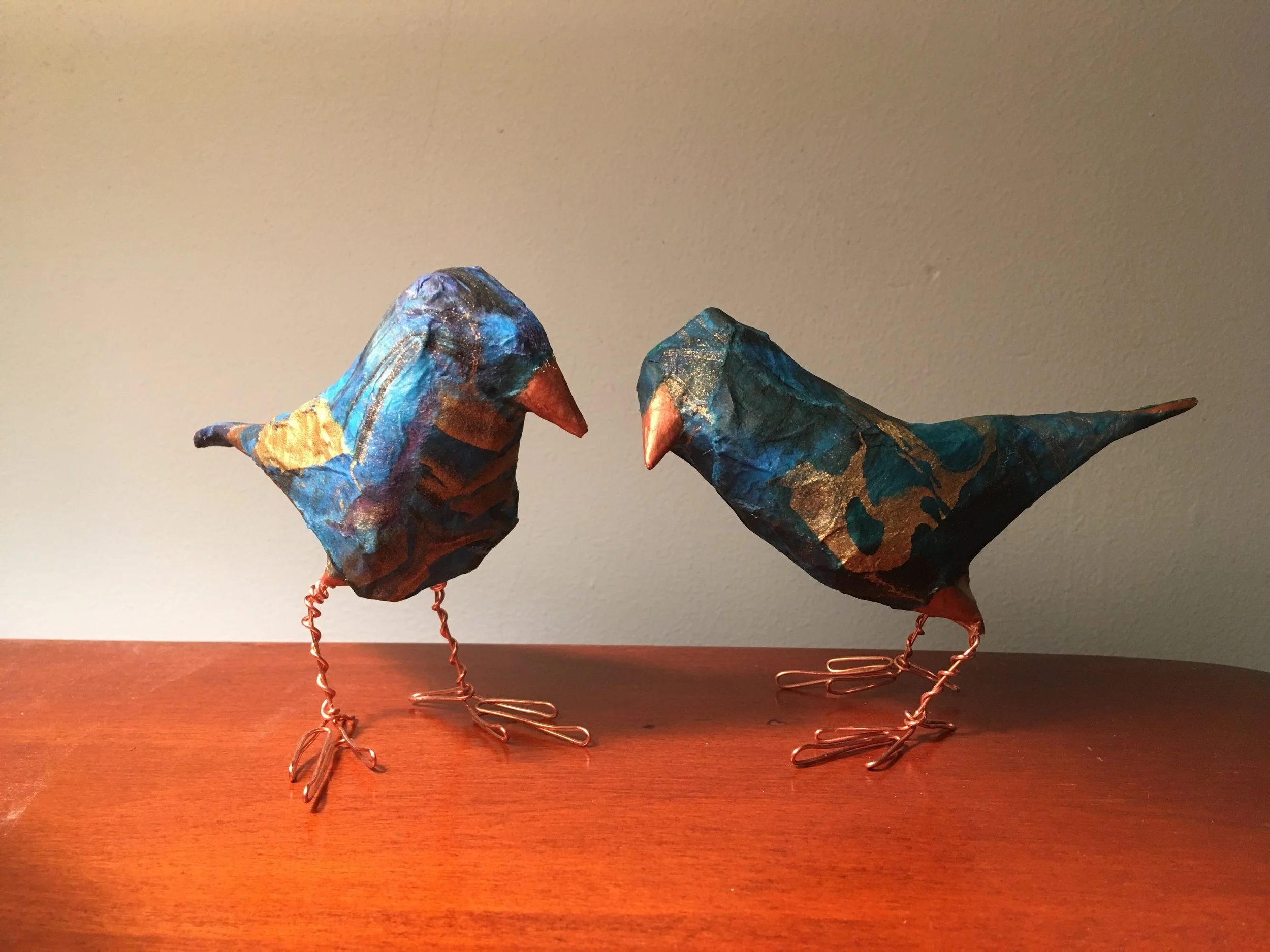 Pair of Korean marbled paper birds