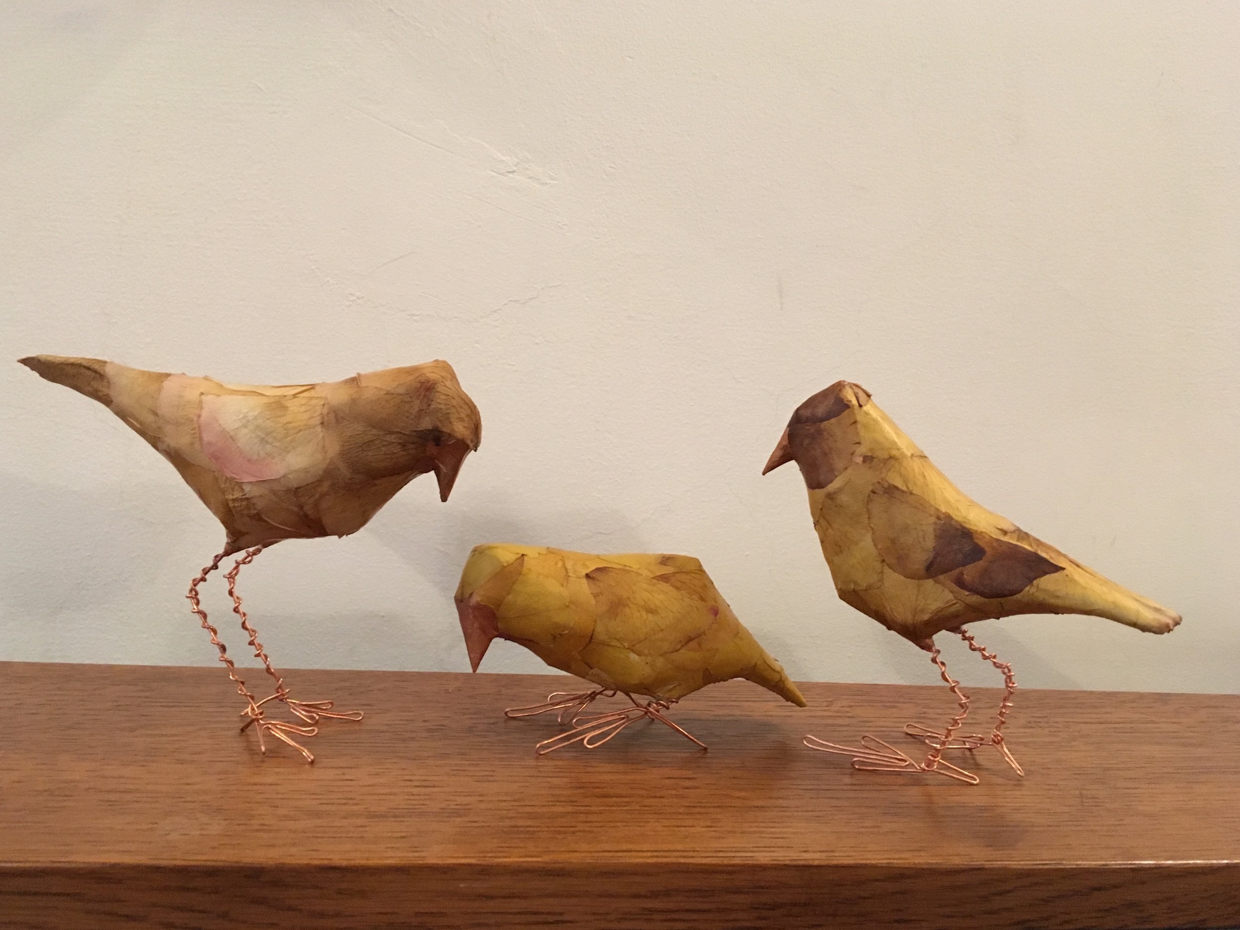 Three yellow rose petal birds (2017)