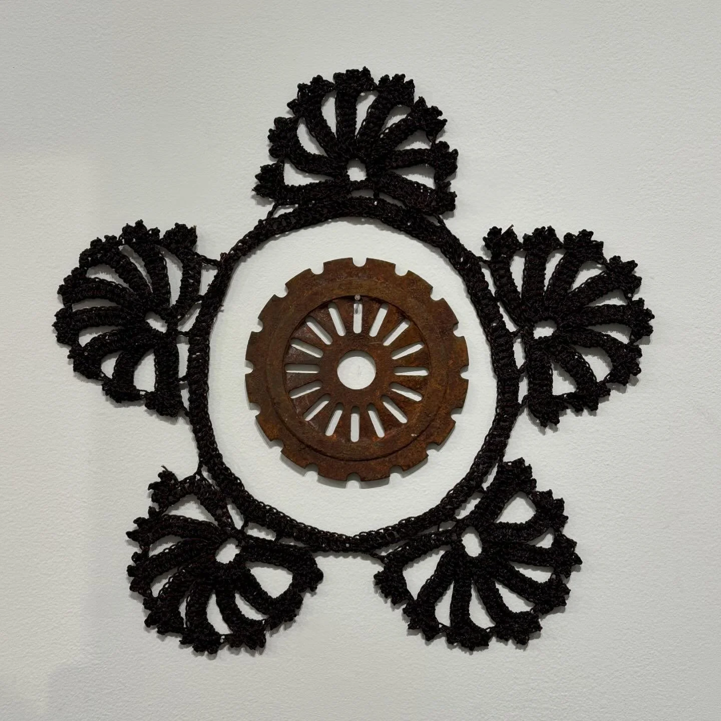 Great to see new work by Bette Levy at Moremen Gallery last night! Her crocheted forms paired with rusty tools address issues of gendered work, ancestral knowledge, the inevitability of natural forms... so many things to ruminate on.
This is Cognizan