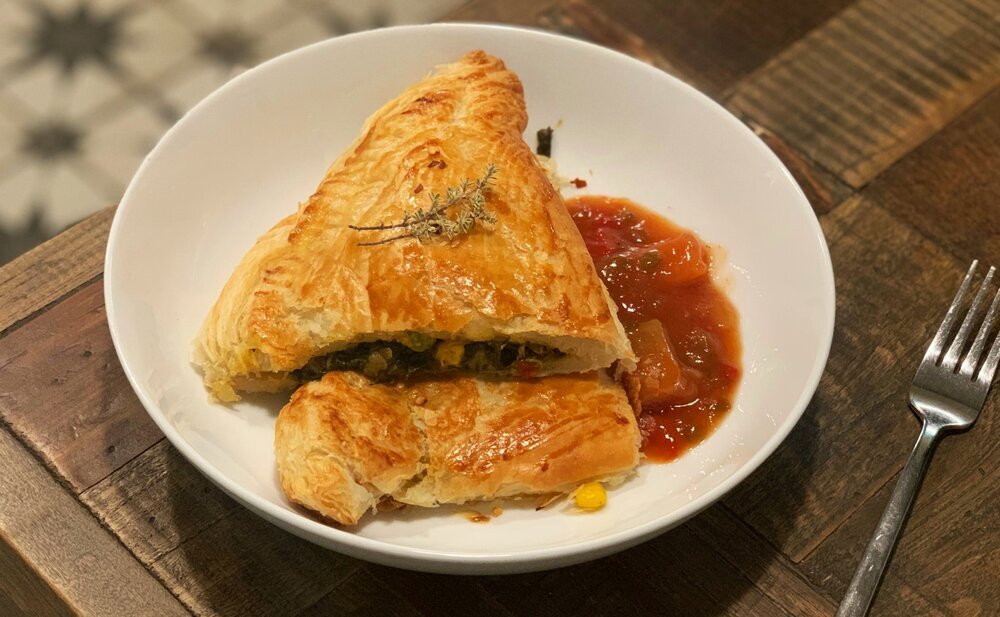Vegan Gregs  Pasty - Samosa Pie and Christmas Left Overs