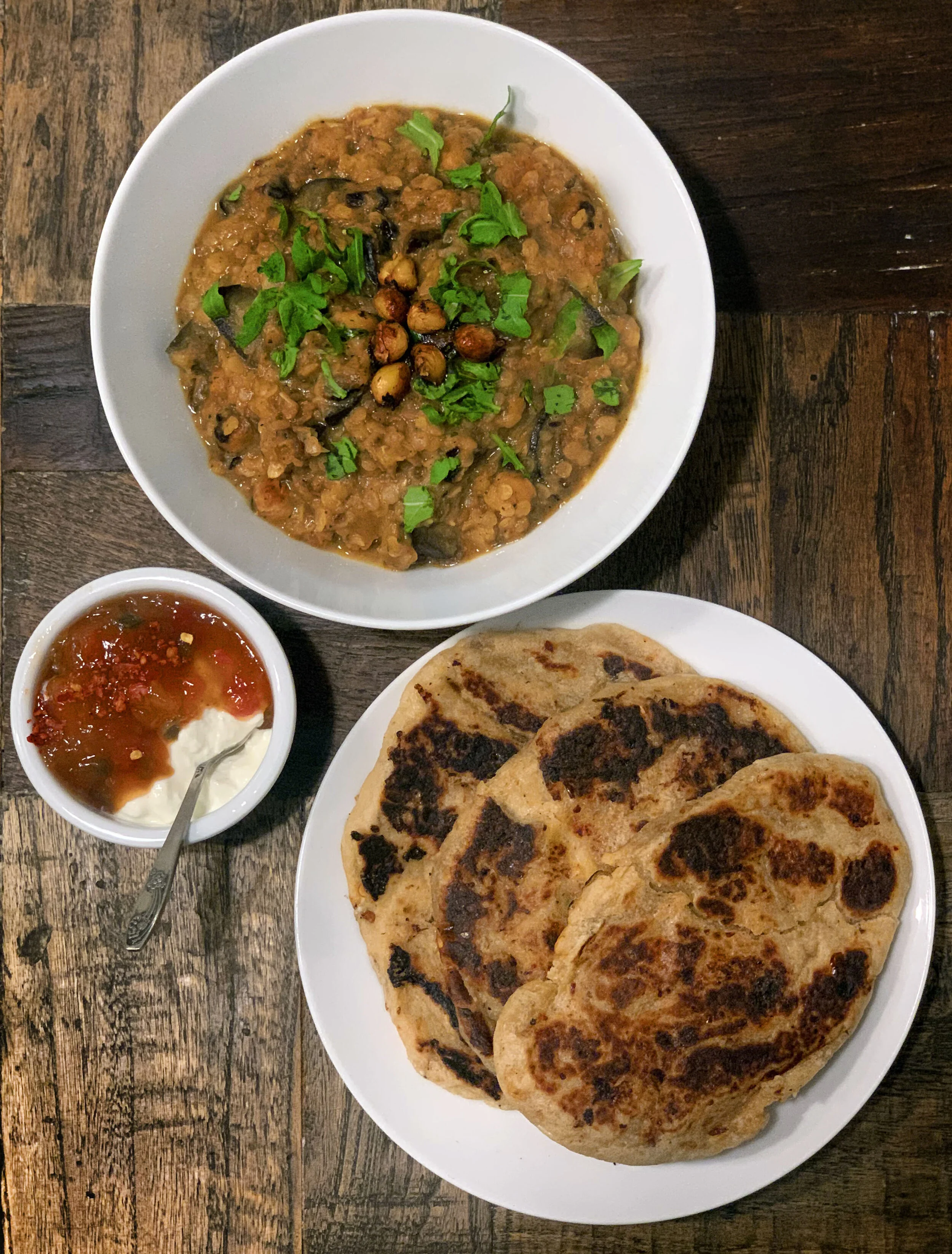Aubergeine Chickpea Biryani and Naan Bread