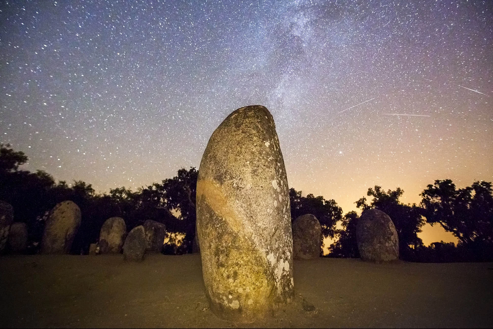 Almendres Cromlech during the Perseids meteor shower