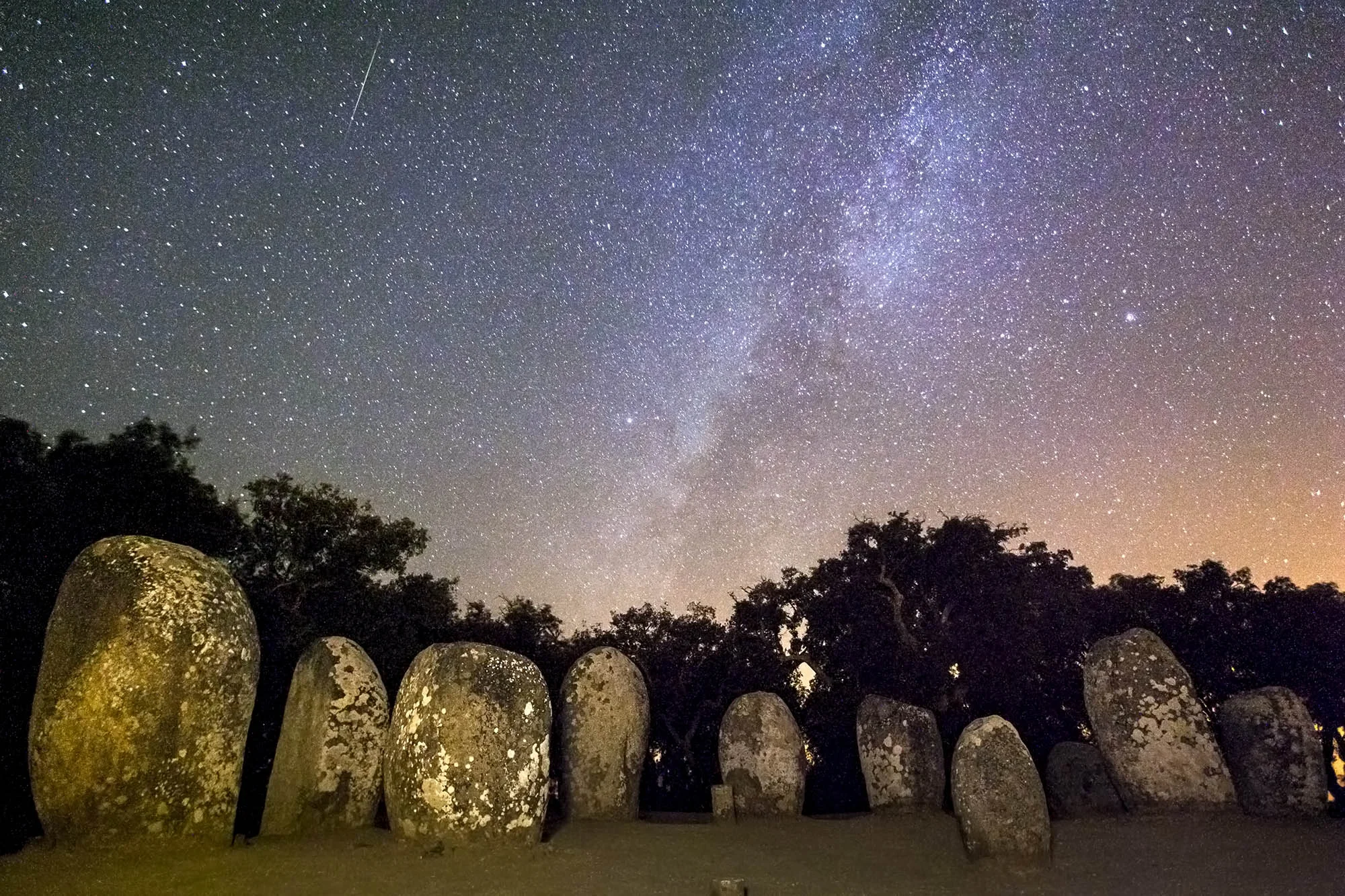 Almendres Cromlech during the Perseids meteor shower