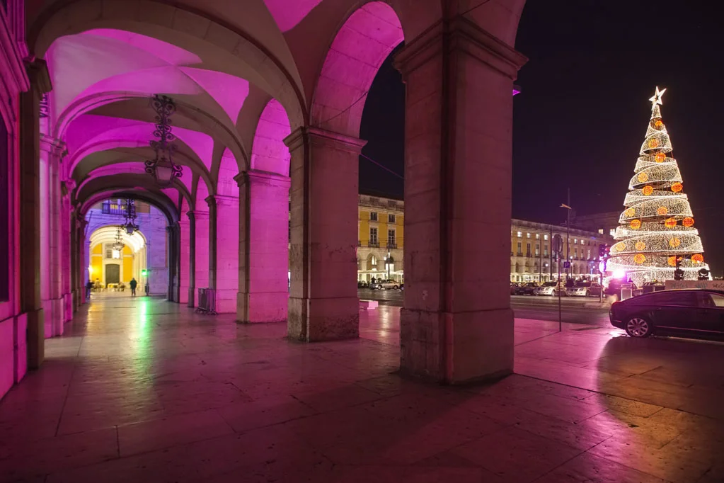 Christmas Tree and the Arcade in the Praca do Comercio