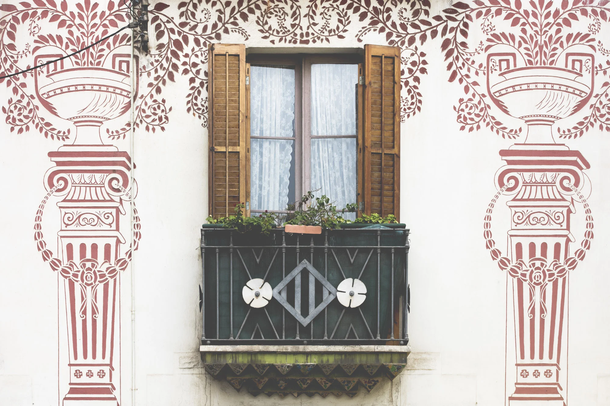 Red Balcony in the Spanish City of Barcelona