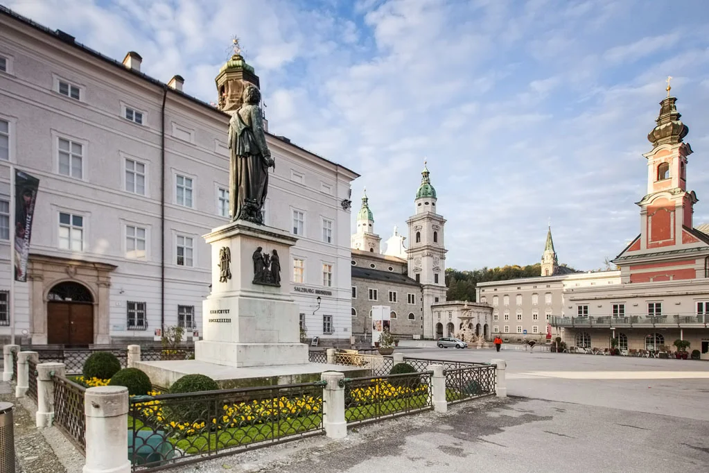 Salzburg Museum and Mozart Statue