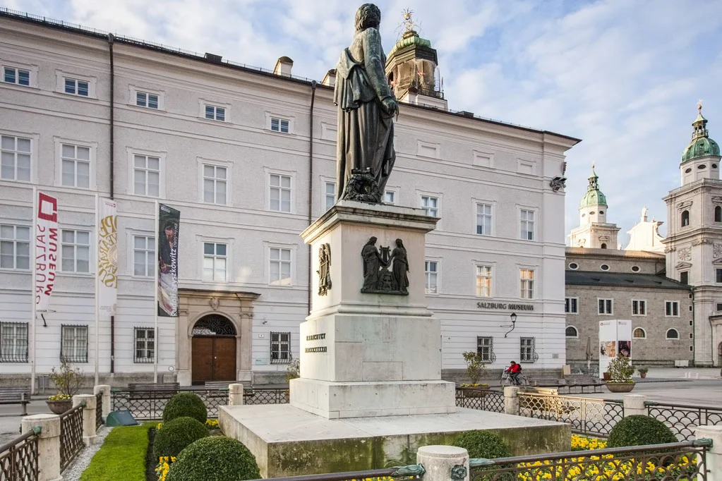 Salzburg Museum and Mozart Statue