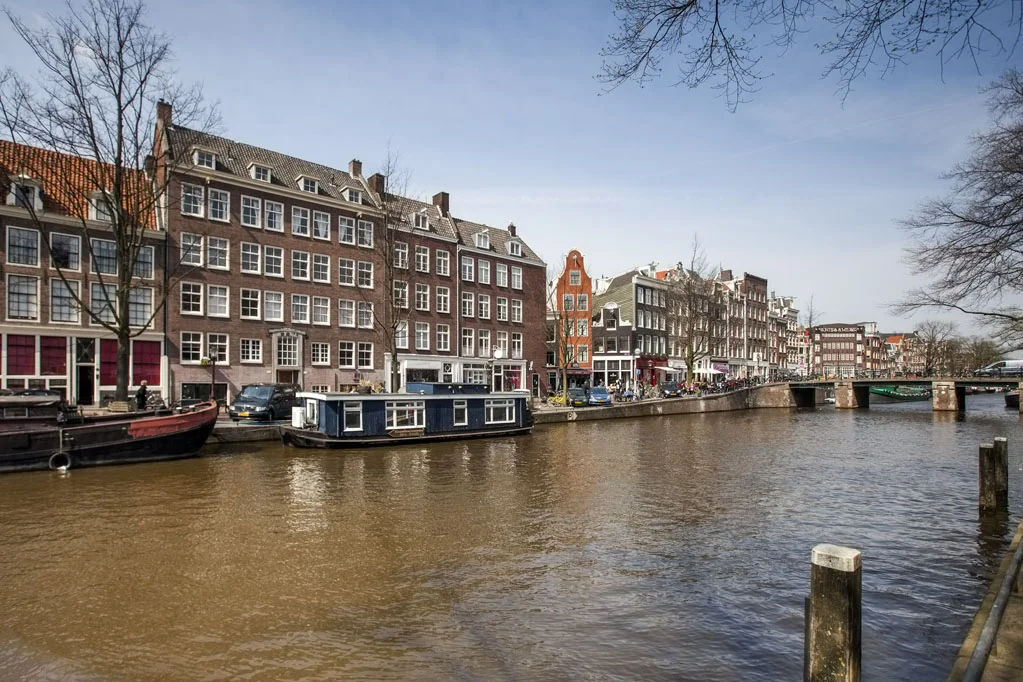 Canal with Boats and Typical Dutch Houses