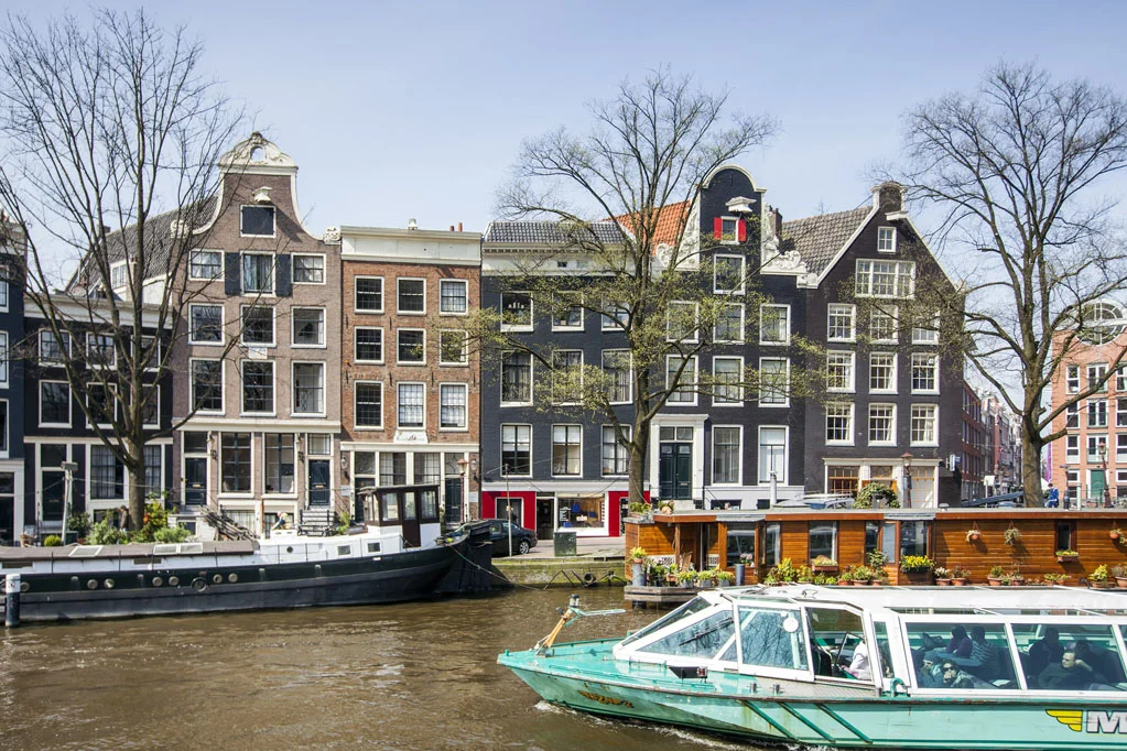 Canal with Boats and Typical Dutch Houses