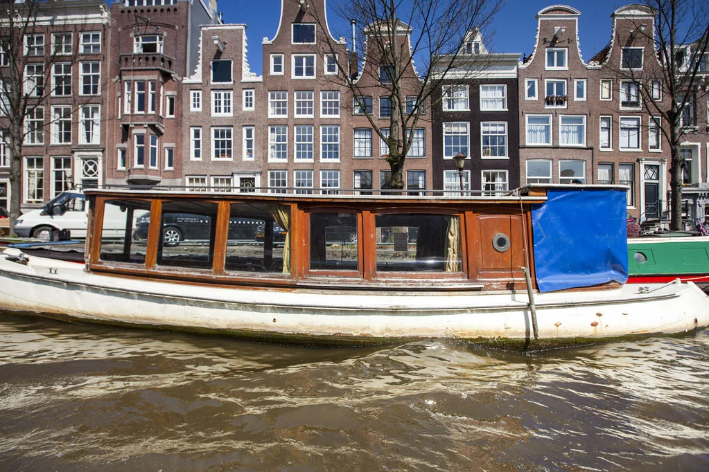 Canal with Boats and Typical Dutch Houses
