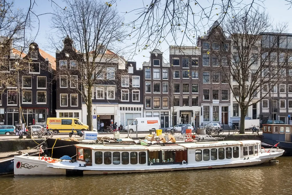 Canal with Boats and Typical Dutch Houses