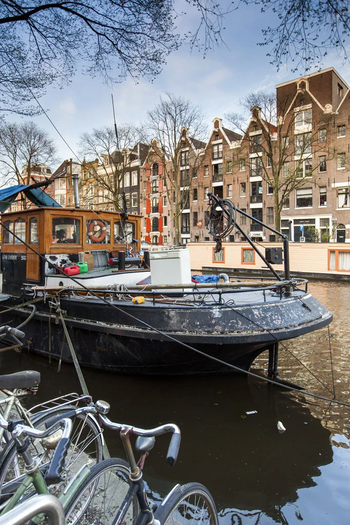 Canal with Boats and Typical Dutch Houses