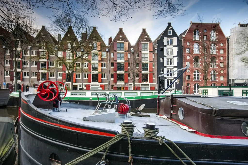 Canal with Boats and Typical Dutch Houses