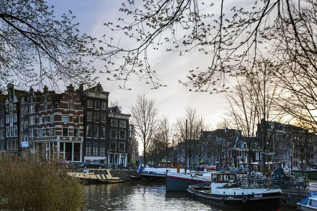 Canal with Boats and Typical Dutch Houses