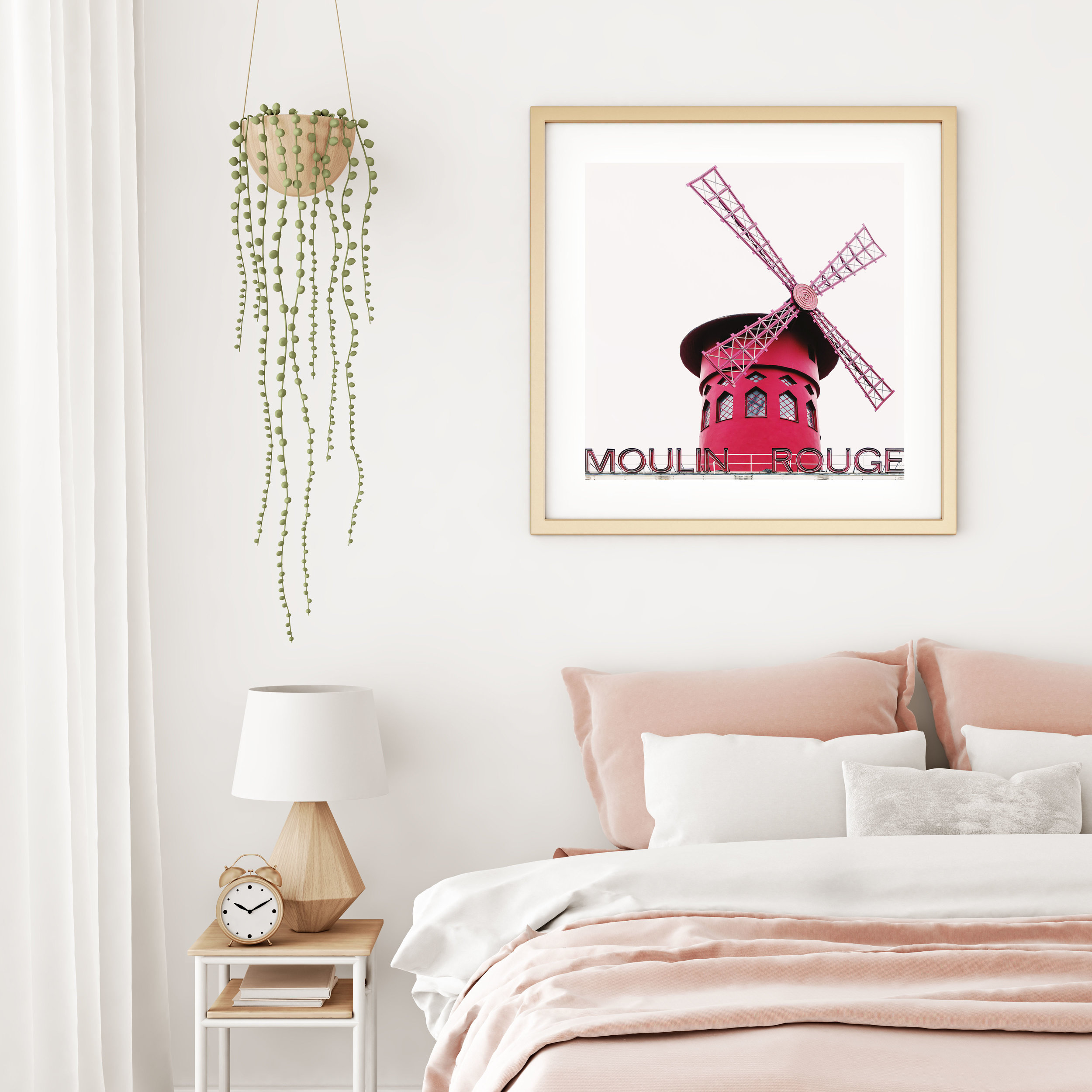 Interior poster mock up with square frame on the wall in home be
