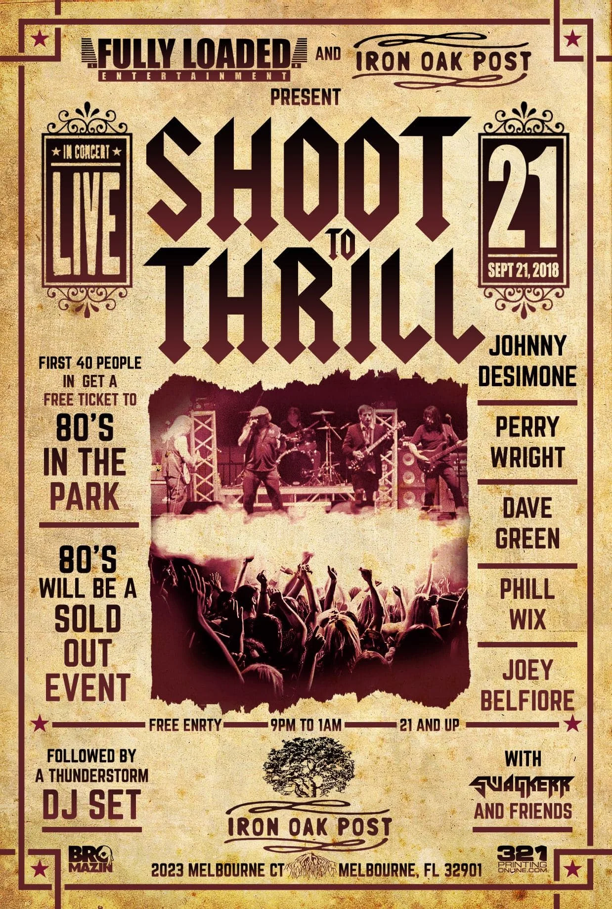 Shoot to Thrill 80's In The Park Pre-Party LIVE at Iron Oak Post