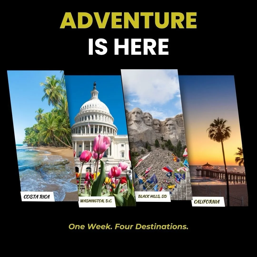 Four trips. Four destinations. One very busy week for our team. ✈️🌎

Next week we&rsquo;re heading to: 🇺🇸 Washington DC 🌴 Costa Rica ⛰️ Black Hills, South Dakota 🎢 Anaheim, California

While the logistics are a little wild behind the scenes, we&