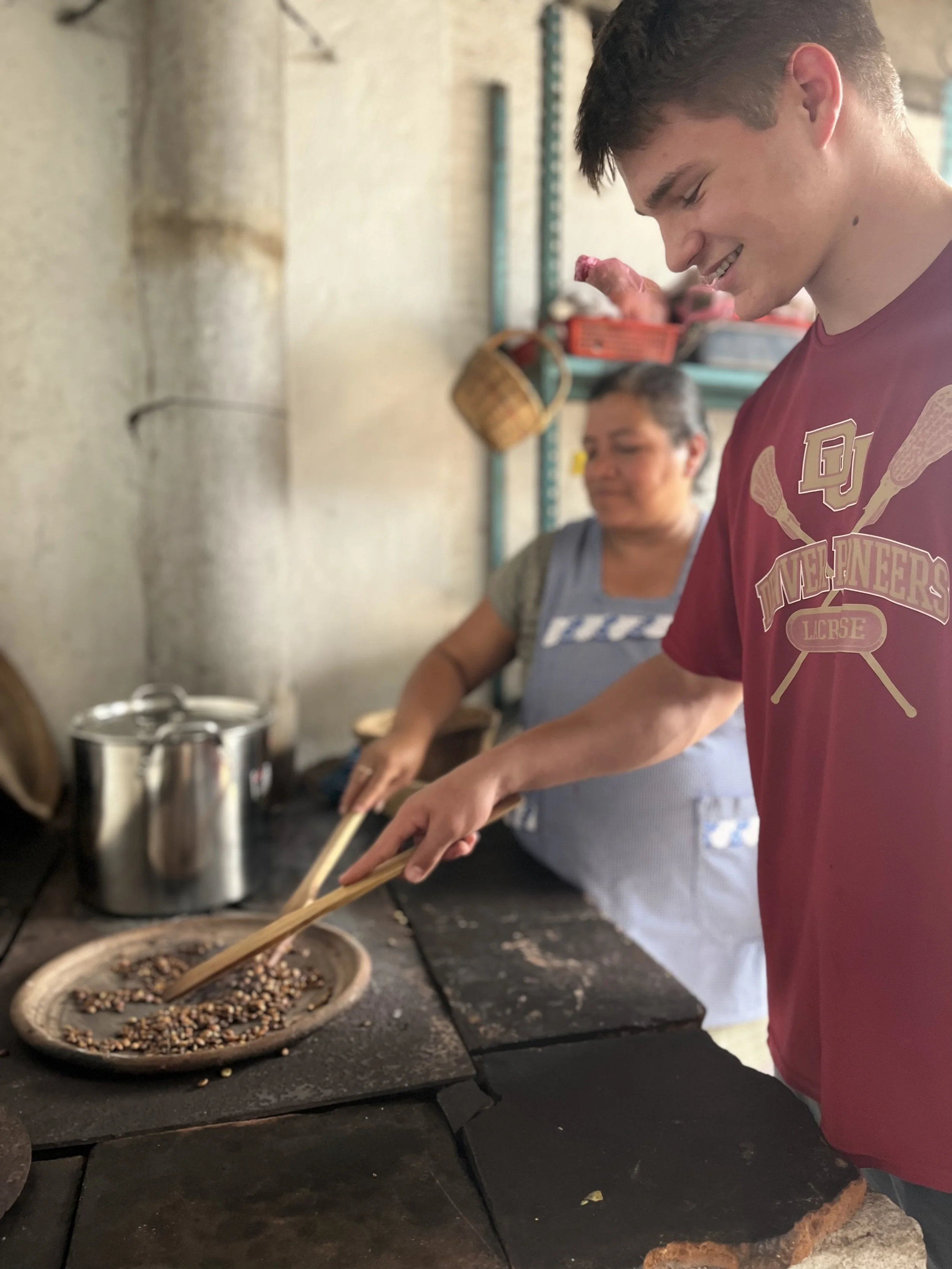  Roasting coffee beans at the family coffee farm. 