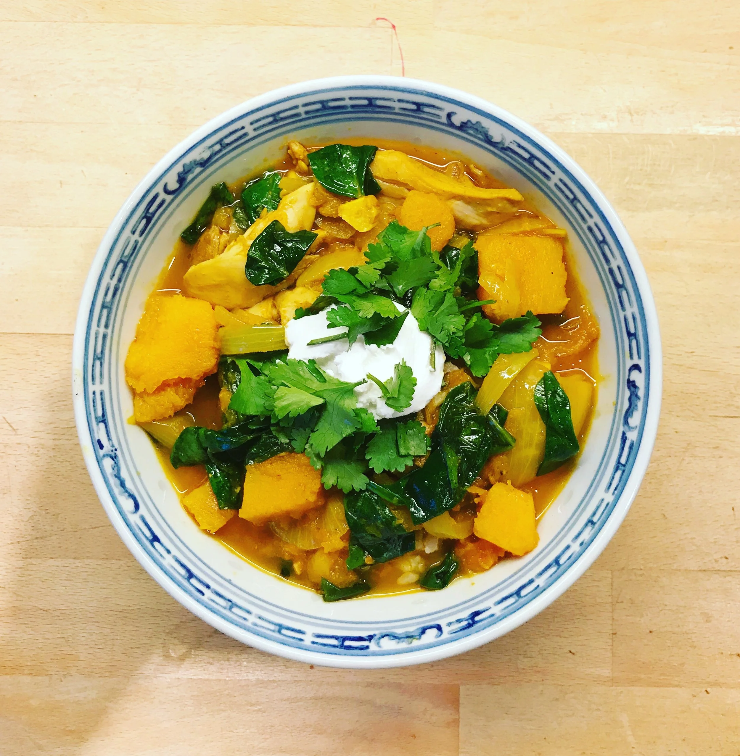 Chicken, squash, spinach curry