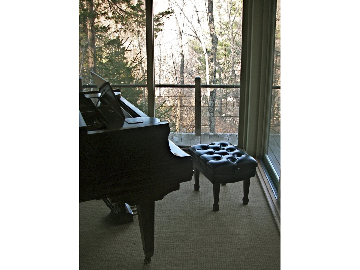 The view is soothing from the 5' 8'' Mason and Hamlin grand piano.