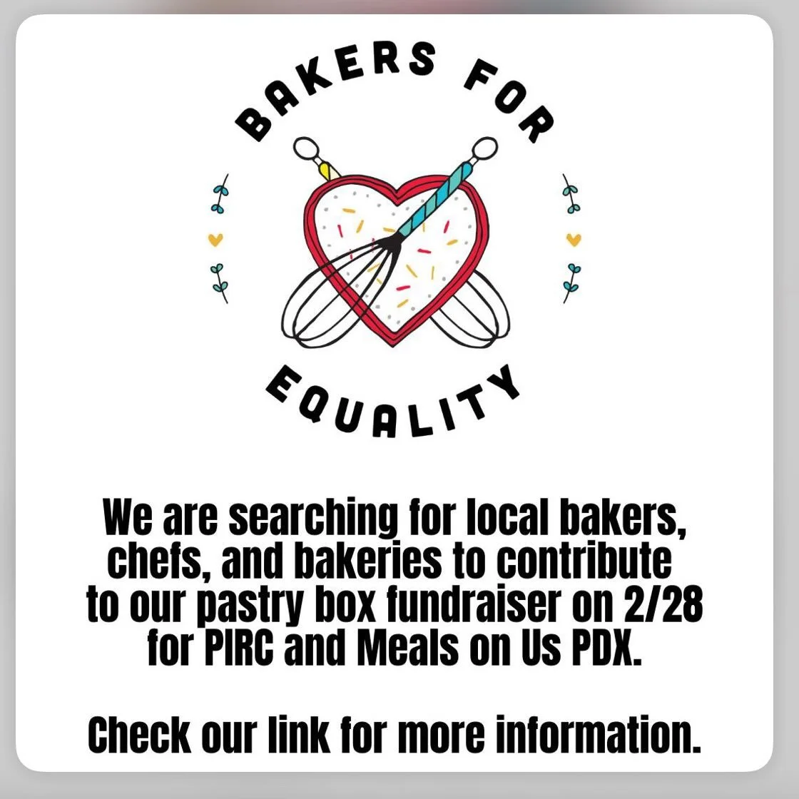 When you can be anything in this world, be kind. 
.
.
Stephanie from @justadashkitchen and I are teaming up again to bring bakeries around town together again to make a difference!
.
.
Our goal is to create a fundraiser for PIRC,  Meals on Us PDX, an