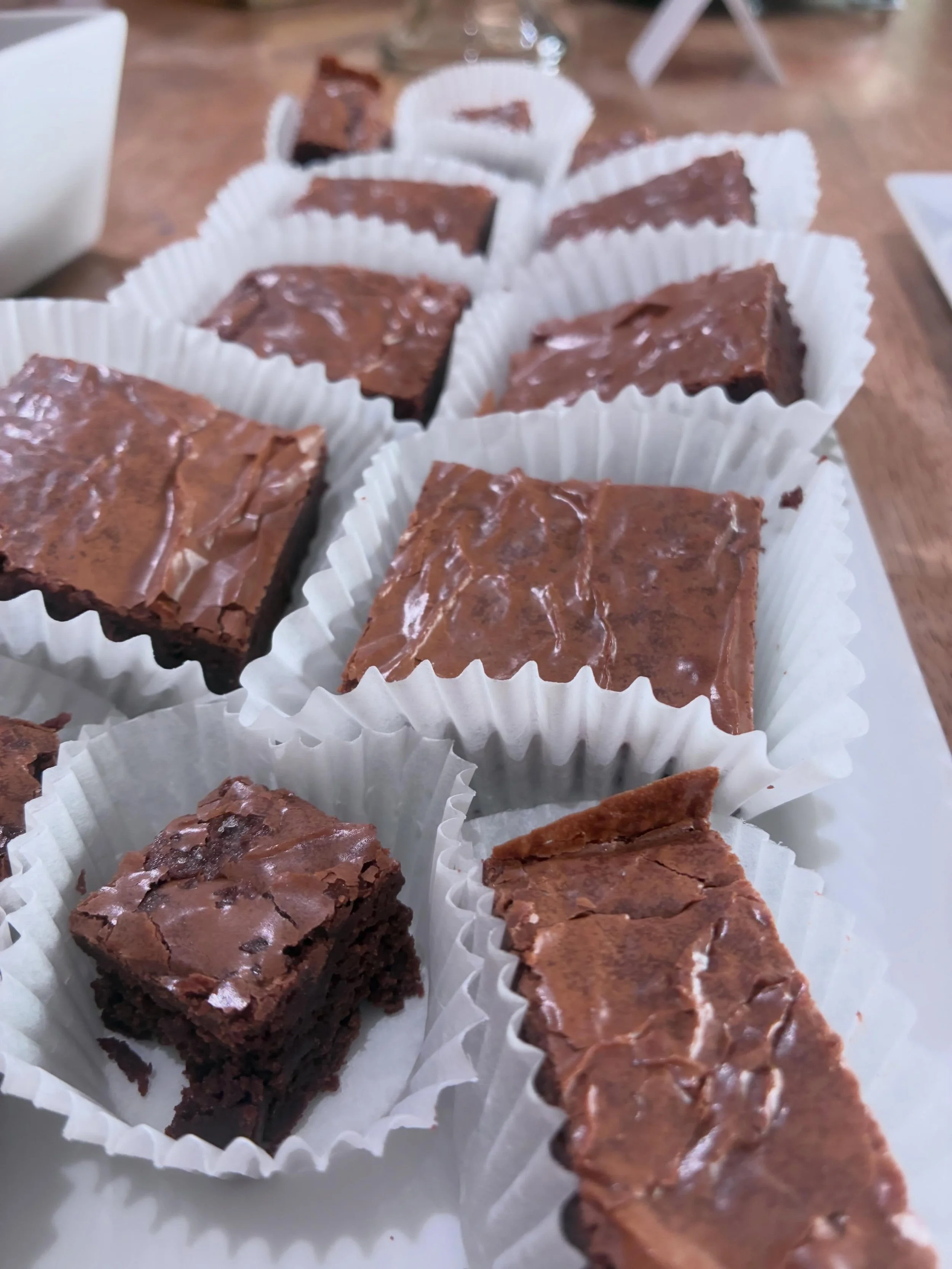 Brownies&hellip;. I got ahead of myself and cut them into usual square bars but also bite size options.  Because. Sometimes you want the whole thing and other times you want 1-2 bites. 
.
Granted it was the dessert bar for my kid&rsquo;s graduation s