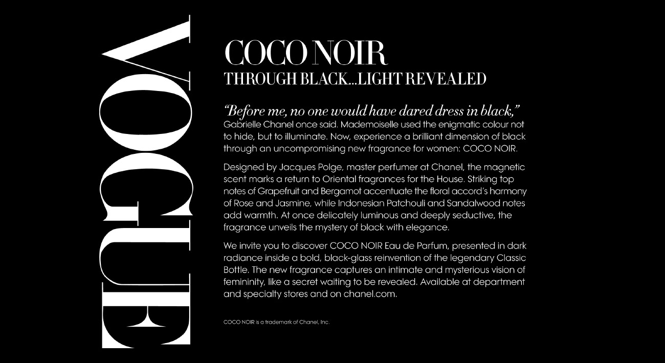 Chanel Coco Noir Advertising Campaign — Jill Hilbrenner