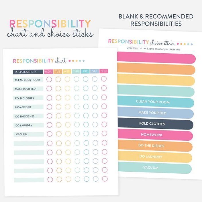 In the process of creating new items for the Etsy shop!
First up is a simple, yet colorful, responsibilities &amp; chore chart for kids!
I&rsquo;ve also included a printable set of chore choice stickers which can be cut and glued to sticks.

#homesch