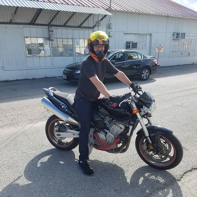 Blake on his 599 that he got from us a year ago! He's been changing it up and making it easy to recognize - &quot;That's Blake's bike.&quot; #cb599 #honda #hondahornet #custombike #nakedbike #satisfiedcustomer #smtx #texas