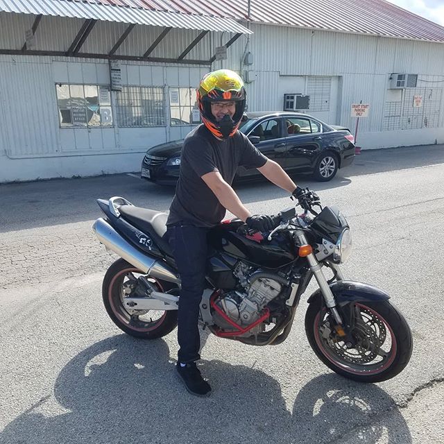 Blake on his 599 that he got from us a year ago! He's been changing it up and making it easy to recognize - "That's Blake's bike." #cb599 #honda #hondahornet #custombike #nakedbike #satisfiedcustomer #smtx #texas