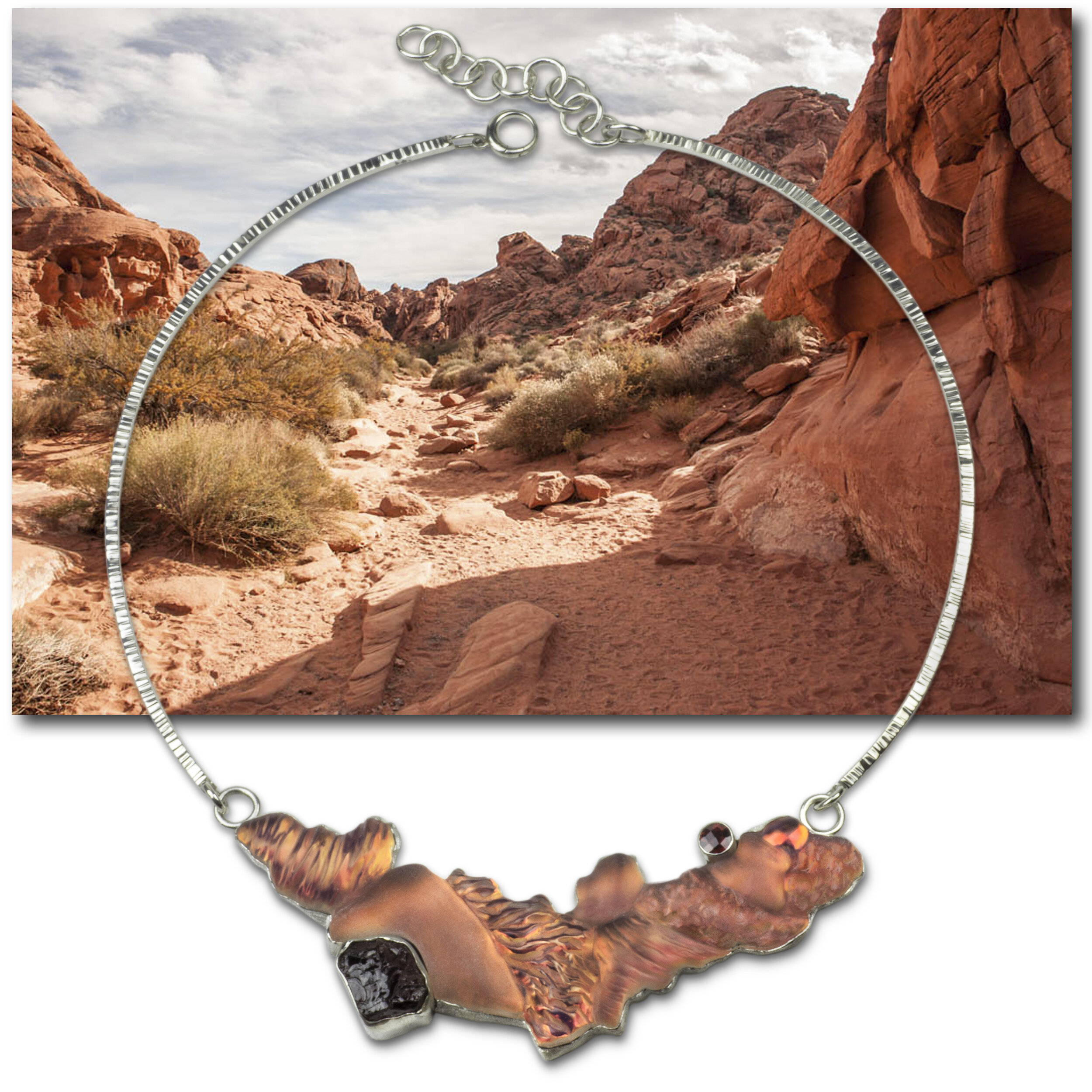 A finished necklace with the inspirational image accompanying it. 