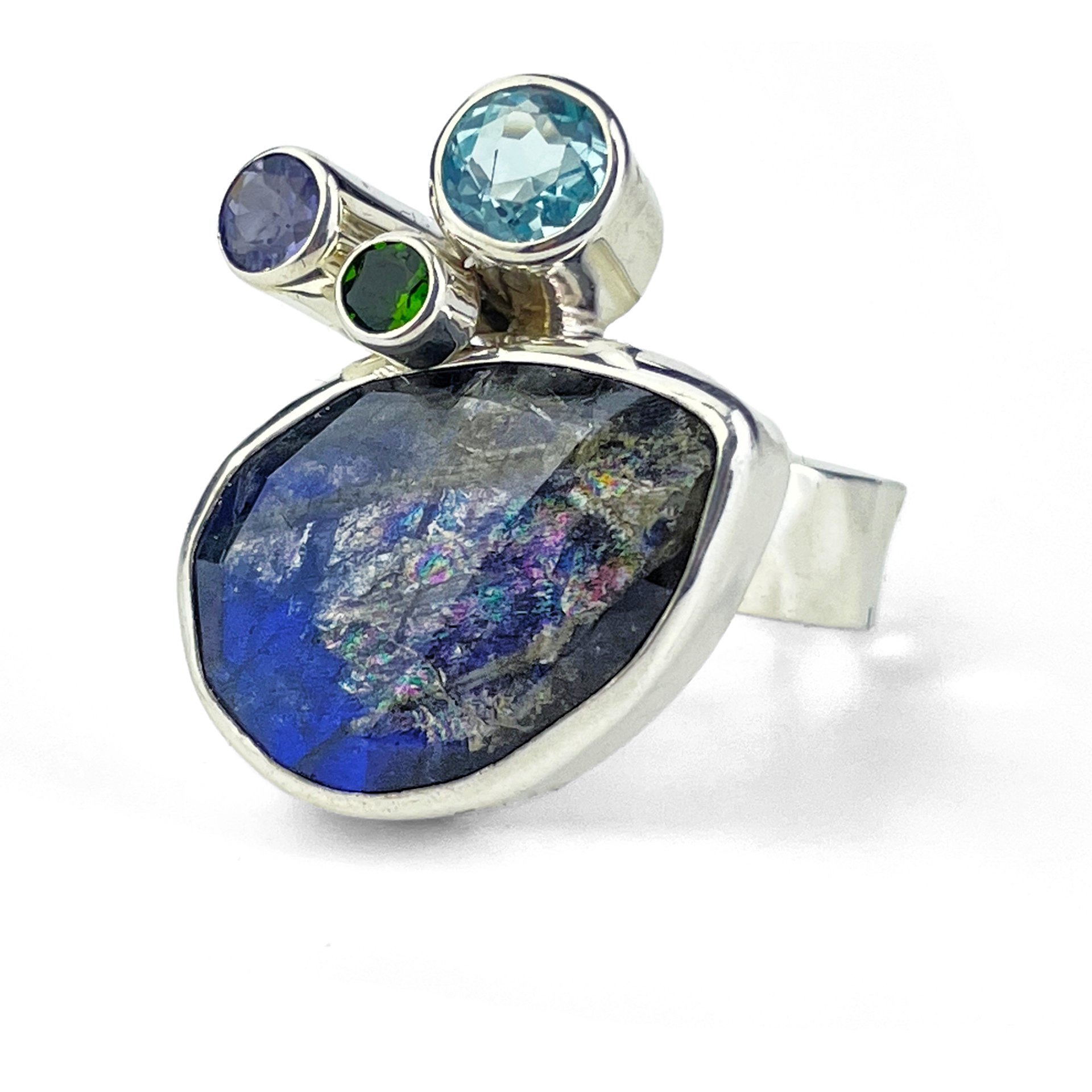 Rainbow Labradorite Cluster Ring