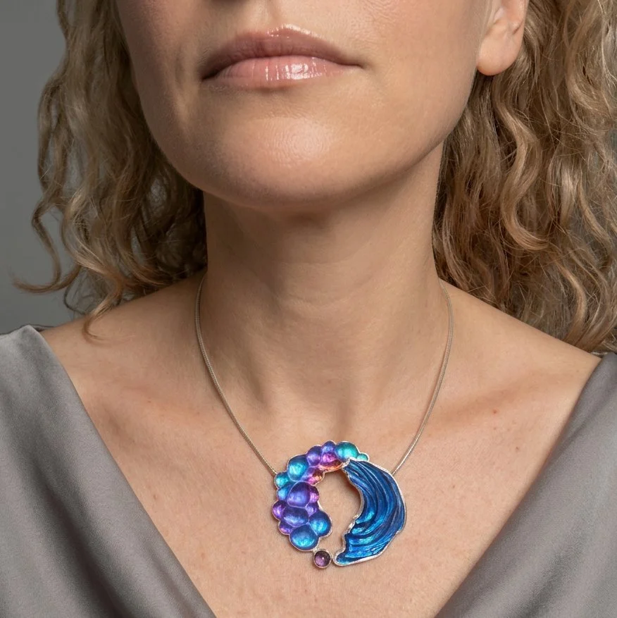 Convergence-necklace-carved glass-amethyst-sterling-silver-on-model.jpg